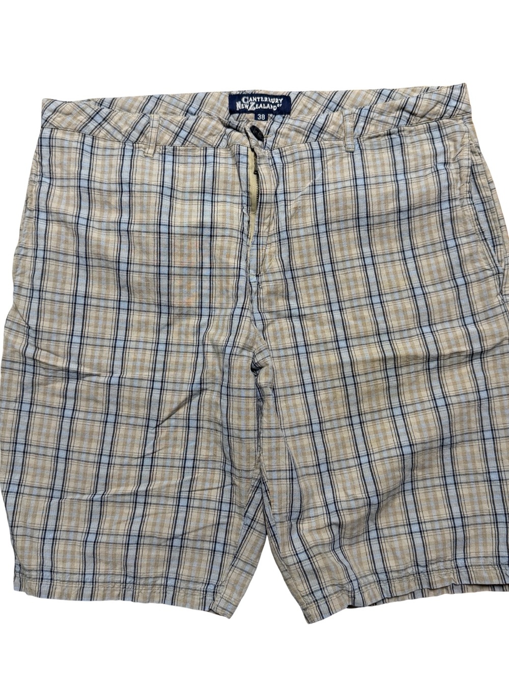 Mens Canterbury of New Zealand Linen Plaid Checkered Rugby Shorts Size 38